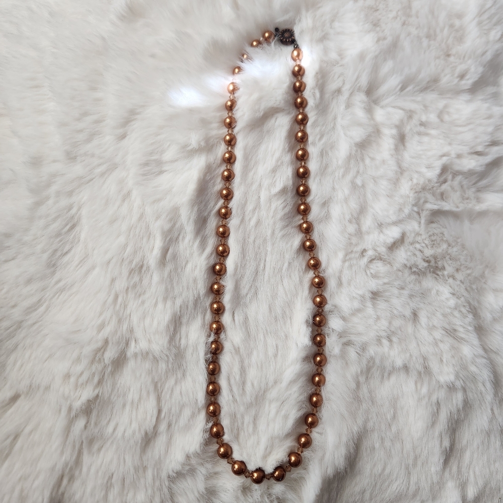 Handmade brown pearl beaded necklace with sunflower clasp ( I made it myself)